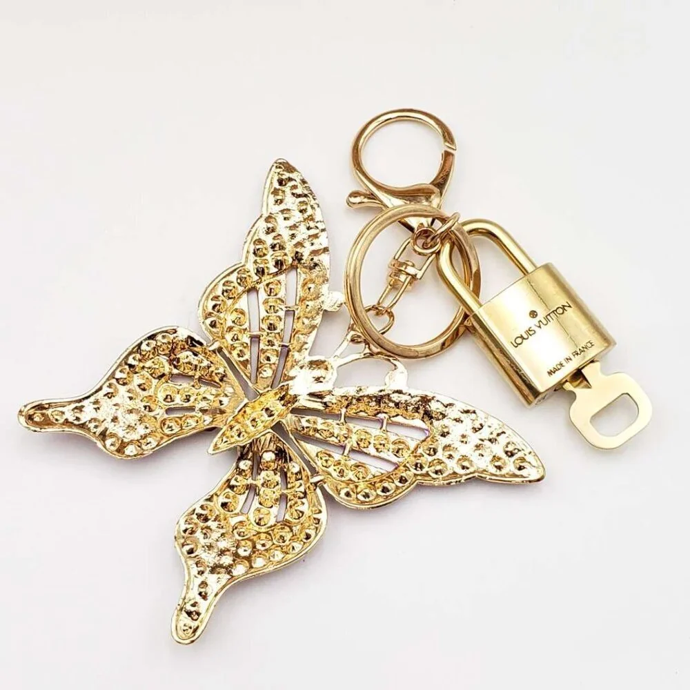 Authentic Louis Vuitton Gold Lock 🔒 Keychain Bag Unbranded Butterfly Charm LV